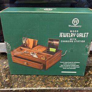 Woodbury Wood Jewelry Valet with Charging Station - Wood Finish
